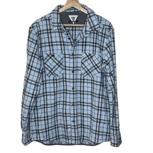 VISSLA Mens Flannel Shirt Blue Plaid Long Sleeve Button Down‎ Casual